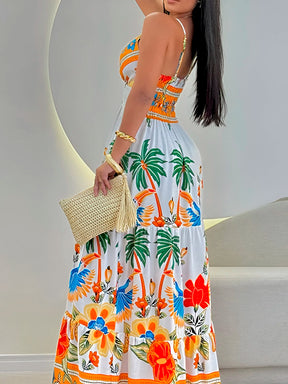 Vestido Maná - Long Estampado Tropical com Decote em V