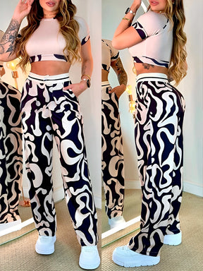 Conjunto Yuzi - Estampado Abstrata - Calça + Top